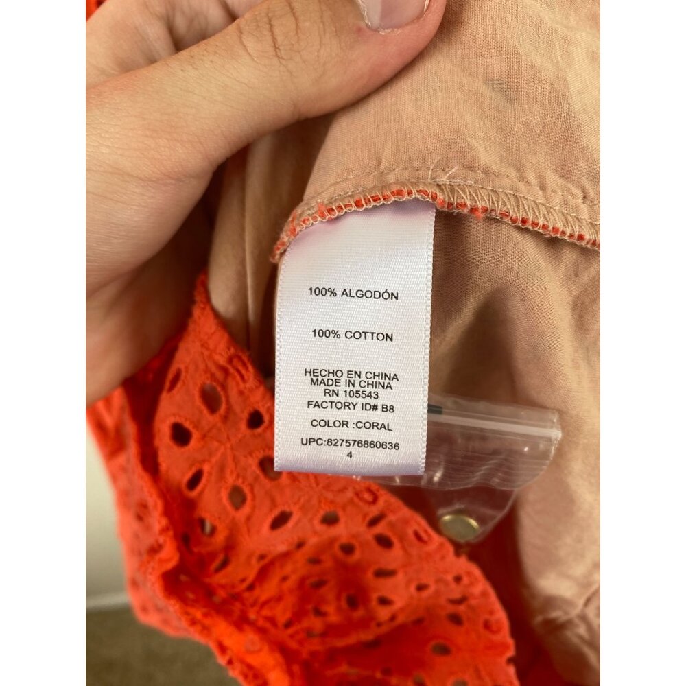 Peter Som Orange Eyelet Ruffle Hem Dress Womens 4 Sleeveless 100% Cotton Pockets - Picture 5 of 8